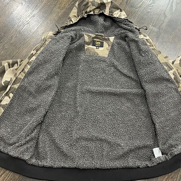 Lee Camo Jacket Mens XL Black Gray Sherpa Lined Coat Hunting Bomber Y2K Grunge - Picture 8 of 8